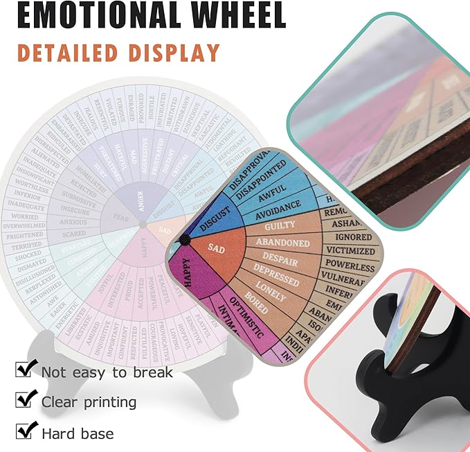 Feelings Wheel, Double-Sided Emotion Wheel with Stand, Counseling Office Must Have, Feelings Wheel Suitable for Therapy Office Decor School Counseling Office Must Have (JD, 1)