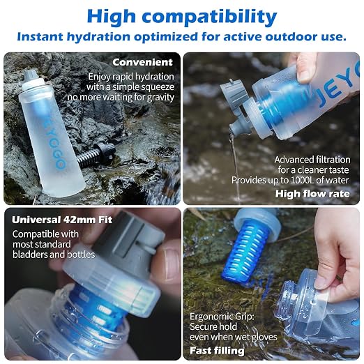 1L Collapsible Water Filter Bottle, 0.1 Micron Hollow Fiber Water Filter Bag, BPA-Free Filtration Bladder for Hiking, Backpacking, Camping, Cycling & Emergency Survival(Slate Gray, 1L)