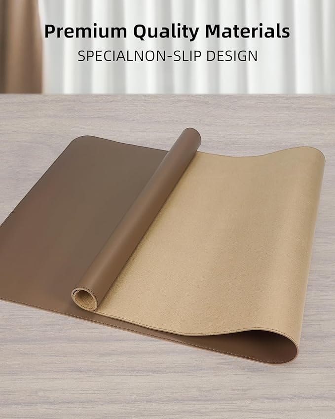 Leather Desk Pad Protector,Desk Mat,Large Mouse Pad, Non-Slip Desk Pad, Waterproof PU Leather Desk Blotter Mat, Desk Cover for Office and Home (Dark Khaki, 36" x 17")