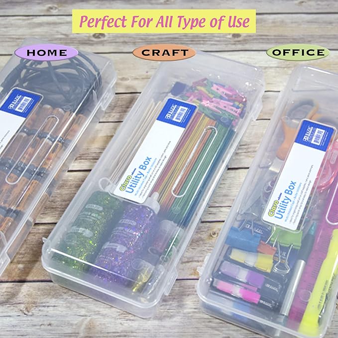 BAZIC PRODUCTS Clear Ruler-Length Pencil Box, 12-Case | 13 3/8 x 5 3/8 x 2 1/2 in, snap-latch lid for long supplies