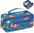 Large Pencil Case for Boys - Aesthetic Pencil Pouch for School | Kids Pencil Case & Wide Handle, Water Resistent Organizer Box,Fits 50 Pens & Markers, Daily Use, Blue Dinosaur