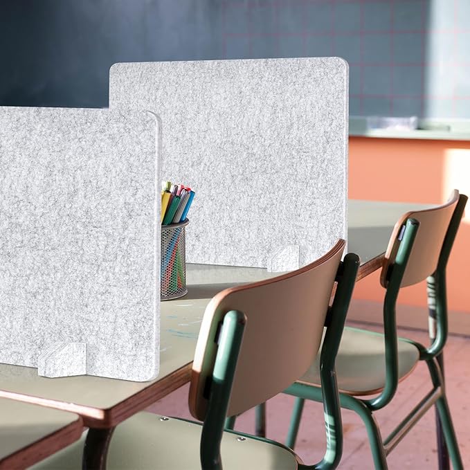 AMUSIGHT 2 Pack Acoustic Desk Dividers - 24" x 20" Freestanding Privacy Panels Set with Noise - Reducing Design Cubicle Sound Proof, Ideal for Office, Classroom, and Home (Silver Gray)