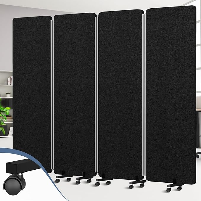 Acoustic Room Divider Privacy Panel with Wheels, 4 Panel Soundproof Room Divider (Aluminum Frame) for Room Partition, Folding Room Dividers Separation Office Cubicle Wall Sound Proof Partition Divider