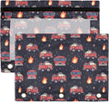 Fire Fighting Truck Binder Pouches 3 Ring for Boys Girls School Office College Supplies Cars Doodle Pattern Pencil Pouches Case Bag with Clear Window and Zipper 2 Pack