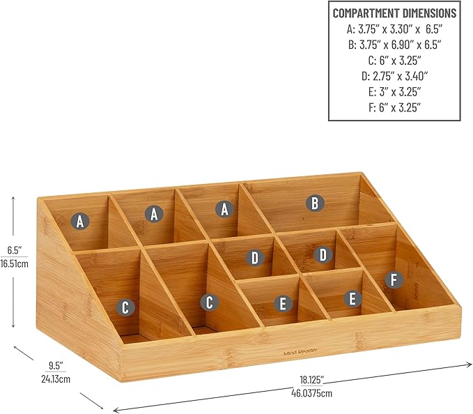 Mind Reader Cup and Condiment Station, Countertop Org, Coffee Bar, Rayon from Bamboo Cup, 18.125"L x 9.5"W x 6.5"H, Brown