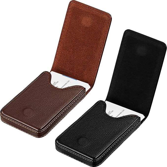 Outus 2 Pieces Business Card Holder, PU Leather Business Card Case Pocket Wallet with Magnetic Shut for Valentines Gift Men Women(Black and Coffee,Classic)