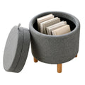Round Storage Ottoman with Tray, Accent Storage Footstool, Gray