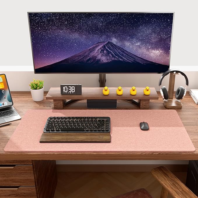 Auhoahsil Felt Desk Mat, Minimalist Large Mouse Pad XXL 35.5 x 15.7 in, Desk Matt for Desktop, Keyboard, Laptop, Computer, Office, Work from Home, Gaming, Light Pink