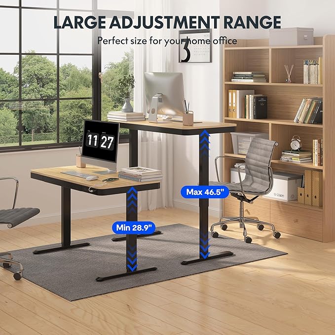 FLEXISPOT Comhar Electric Standing Desk with Drawer Desktop & Adjustable Frame w/USB Charge Ports (Bamboo-Look Laminate/Black, Wood)