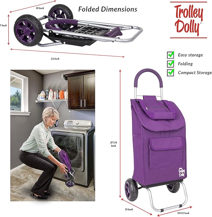 dbest products Trolley Dolly Purple Foldable Shopping cart for Groceries with Wheels and Removable Bag and Rolling Personal Handtruck Standard, 1 unit
