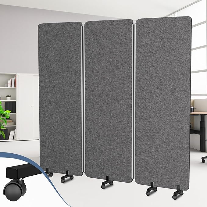 Acoustic Room Divider Privacy Panel with Wheels, 3 Panel Soundproof Room Divider (Aluminum Frame) for Room Partition, Folding Room Dividers Separation Office Cubicle Wall Sound Proof Partition Divider