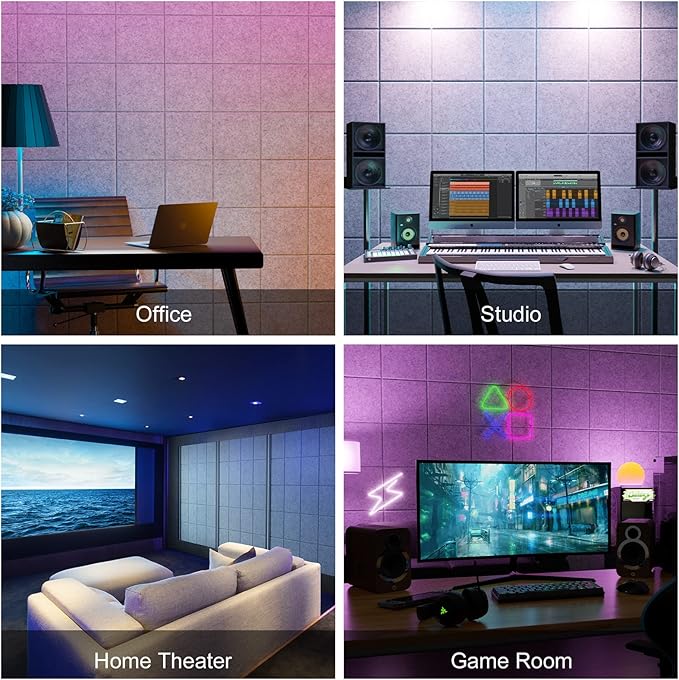 Sonicism 12 Pack Acoustic Wall Panels with Self-Adhesive,12" X 12" X 0.4" Sound Proof Foam Panels, Decorative Soundproof Wall Panels, Sound Proof Absorbing Tiles for Home&Offices, Silver Gray