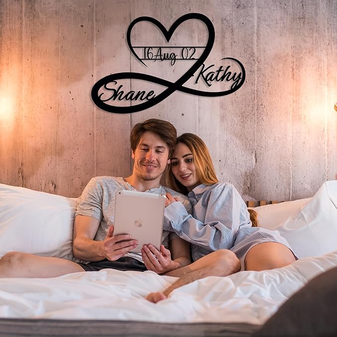 Personalized Valentines Metal Wall Sign, Custom Infinity Heart Love Couple Name Sign, Valentine's Wedding Gifts for Couples, Metal Engagement Sign, Home Decoration, Gift for Anniversary