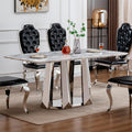 Marble Dining Table for 6 People, 70'' Rectangle Faux Marble Dining Table with Mirrored Stainless Steel Base, Large Size Marble Kitchen Table (Silver,Grey)(only Table)