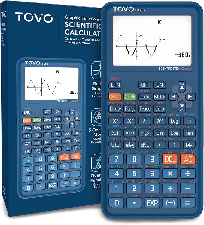 TOVO Scientific Calculator with Graphing Functions, Multiple Modes, 360 Functions, Large Screen, Intuitive Interface for Beginners, High School & Advanced Courses, TS-259 (Developed by CATIGA)