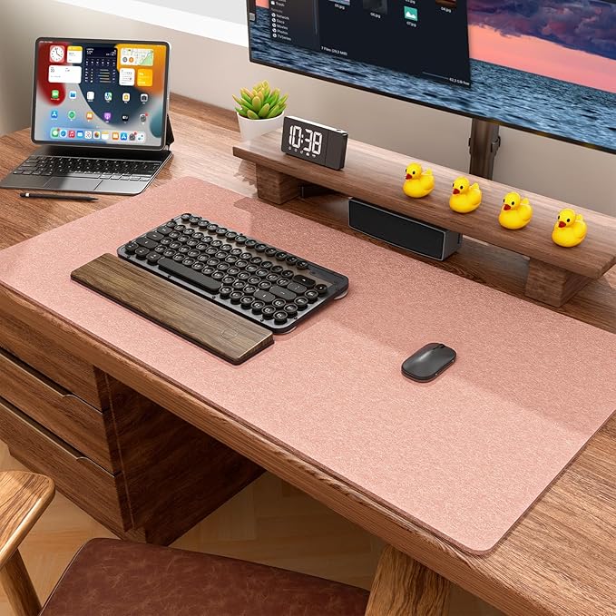 Auhoahsil Felt Desk Mat, Minimalist Large Mouse Pad XXL 35.5 x 15.7 in, Desk Matt for Desktop, Keyboard, Laptop, Computer, Office, Work from Home, Gaming, Light Pink