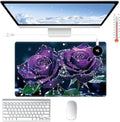 Heated Desk Pad Large Mouse Pad 23.6 x 14.1 inch with 3 Levels Heating & Auto Shut-Off Warm Mouse pad PU Leather Computer Mousepad for Home Office Work - Purple Rose Flower