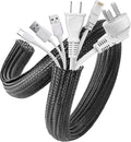 AGPTEK Cable Sleeve Cover, 20ft - 1.2 inch Desk Cord Organizer Cable Hider, Home Office Wire Management Computer TV Wire Loom Tubing, Pet Proof Cord Protector, from Cat Dog Chewing, Black