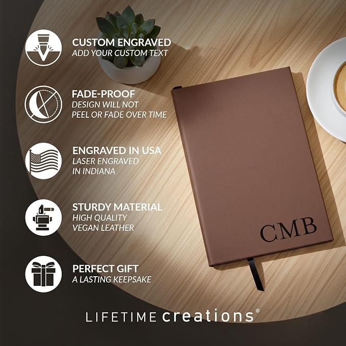 Lifetime Creations Custom Notebook Journal with Monogram (Dark Brown) - Personalized Journaling Notebook, Hard Cover Notepad, Gift for Employees, Travelers, Business Professionals