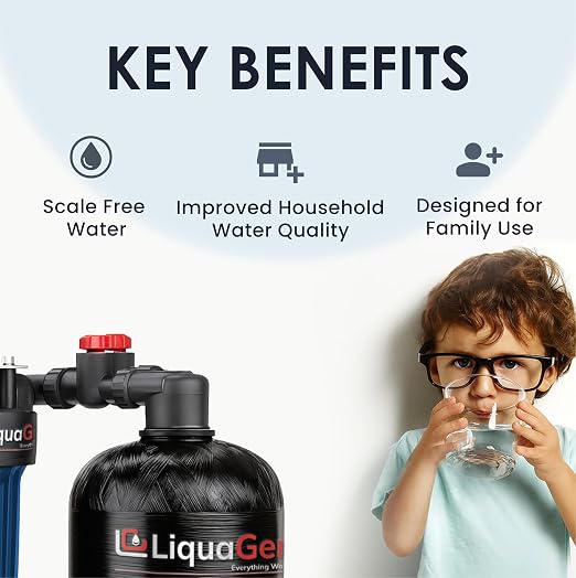 LiquaGen Salt-Free Water Conditioner with Carbon/KDF Pre-Filter | Whole House Anti-Scale System | Reduces Mineral Build-Up | Eco-Friendly, Low Maintenance Water Softener Alternative (15 GPM)