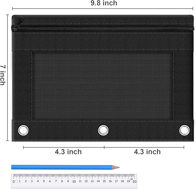120 Pack Pencil Pouch for 3 Ring Binder, 3-Hole Clear Window Zipper Pencil Bags in Bulk, Heavy-Duty Fabric Pencil Case Pouch, Versatile Cartuchera for Academic and Professional School Supplies