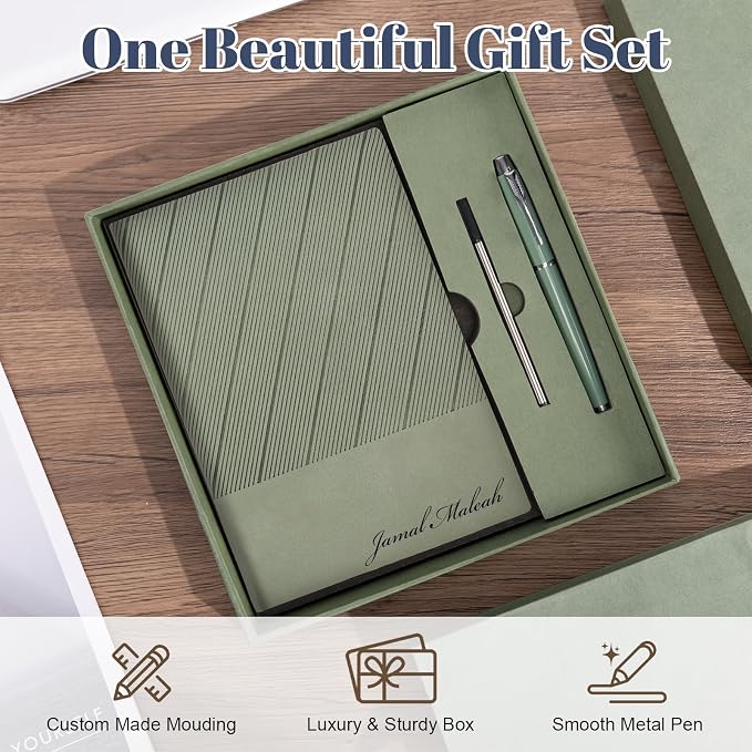 ENOMY Personalized Notebook Set with Pen & Gift Box A5 Leather Custom Notebook 200 Pages Lined Journal for Work,Business,College,Travel,Birthday,Valentine's Day Gift, Red