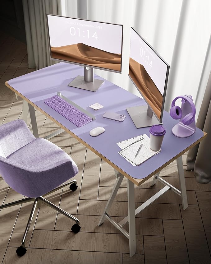 YSAGi Leather Desk Protector, Office Mat, Large Mouse Mat, Non-Slip PU Leather Blotter, Laptop Desk Pad, Waterproof Writing Pad for Office and Home (Light Purple, 47.2" x 23.6")
