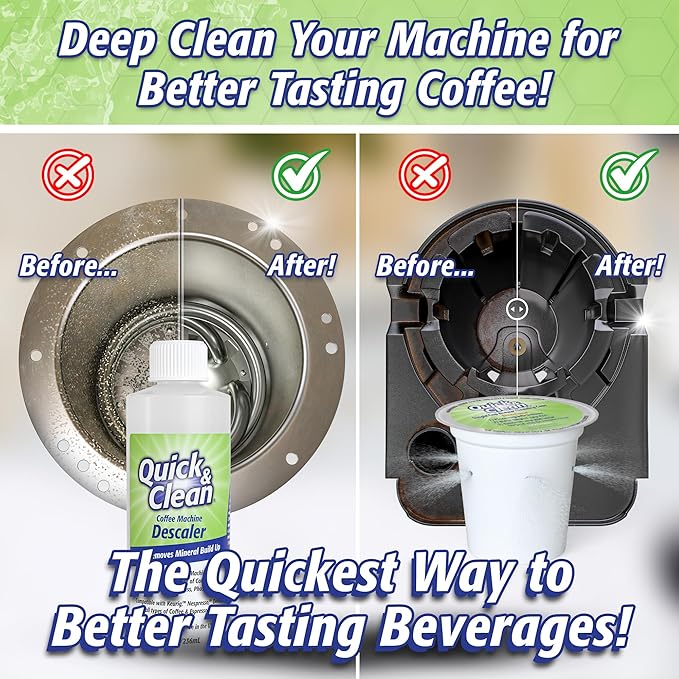 Quick & Clean 4-Pack of Cleaning Cups with Descaler Bundle (2 Total Uses) - 2.0 Compatible, Descaling Solution for Keurig, Nespresso, Ninja, Delonghi, All Coffee and Espresso Machines