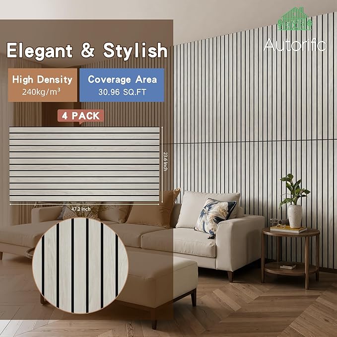 4 Pack Large Acoustic Panels 47.2”x23.6”, Decorative Acoustic Wall Panel, Sound Proof Panel with Simulated Wood Grain Finish, for Office,Home Theater,Studio,Living Room, Natural Oak