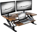VIVO 36 inch Height Adjustable Stand Up Desk Converter, V Series, Quick Sit to Stand Tabletop Dual Monitor Riser Workstation, Rustic Vintage Brown Top, Black Frame, DESK-V000VN