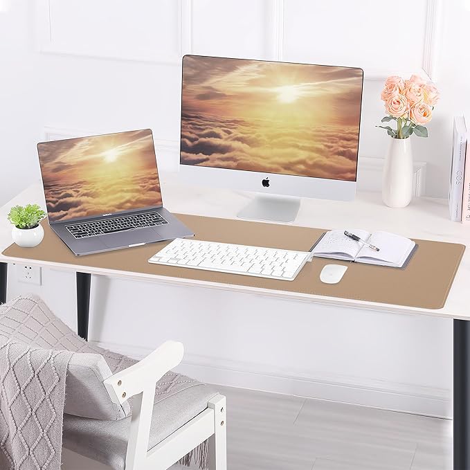 Desk Mat,47.2" x 17" Leather Desk mat,Double-Sided Desk Pad,Desk matt for Desktop,Large Mouse Pad,Office Desk mat,Waterproof Desk Blotter pad for Office&Home(Dark Apricot)