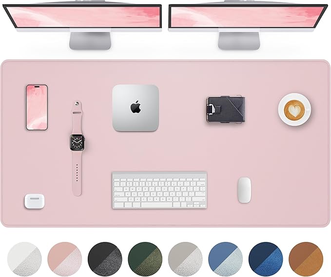 Leather Desk Pad Protector - 48 x 24" Computer Mat, Large Mouse Pad, Non-Slip, Waterproof PU Leather Blotter, Desk Cover for Office and Home (Light Pink)