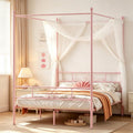 Full Metal Canopy Platform Bed Frame with Headboard, Pink
