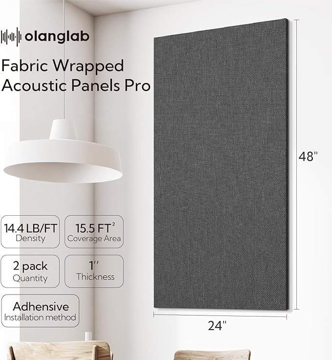 Olanglab Acoustic Panels 2 Pack, 48''x24'' Large Sound Panels, Fabric Wrapped Sound Proof Foam Panels for Walls, Sound Absorbing Panels for Recording Studio Acoustical Treatments (Dark Gray)
