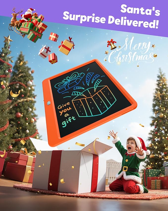 TEKFUN LCD Writing Tablet Doodle Board, 12inch Colorful Drawing Tablet Writing Pad, Kids Travel Essentials, Toddler Toys 5 6 7 8 Year Old Girls Boys (Orange)