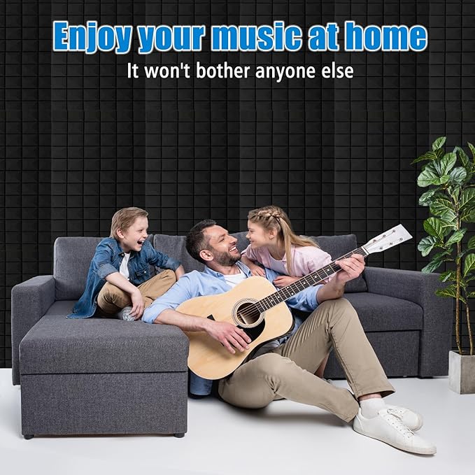 4 Pack Acoustic Panels, 48 x 24 x 2" Sound Proof Foam High Density Studio Wedge Tiles Fire Resistant Acoustic Panels for Home,Office, Recording Room, Studio (Black-4 Pack)