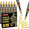 Surcotto 12 Gold Acrylic Paint Pens,Soft Brush Tip Markers,Quick-Drying, Waterproof,Direct-Liquid Ink, Permanent Markers for Canvas,Rock Painting,Wood, Stone,Glass,Ceramic,Fabric Painting,DIY Crafts