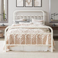 Full Size Metal Platform Bed Frame with Headboard, Cream