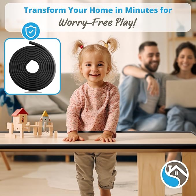 Premium 12ft Edge Protector for Baby, Odorless & Waterproof Edge Protector with 3M Adhesive Tape, Non-Toxic to Baby Proof Corners and Edges, Wall Corner Protector & Desk Edge Cushion Black