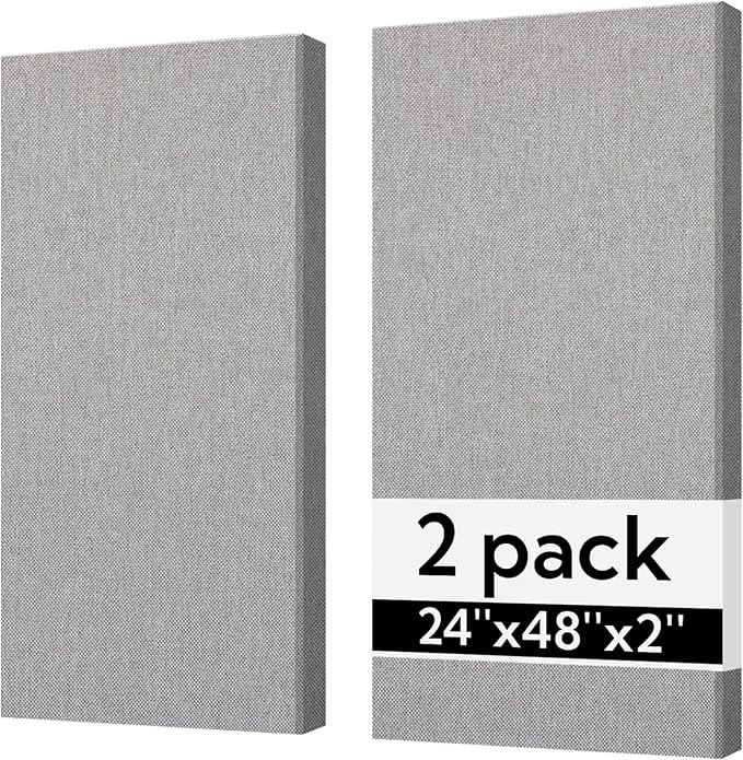 Olanglab Sound Absorbing Acoustic Wall Panels 2 Pack, 2'' 24''x48'' Fiberglass Sound Dampening Panels, Large Fabric Wrapped Sound Proof Panels for Walls (Light Gray)