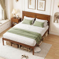 Wood Full Size Bed Frame with Headboard, Mid-Century Modern Platform Bed w/Wooden Slat Support, Solid Mattress Foundation, Under-Bed Storage Space, No Box Spring Needed, Walnut