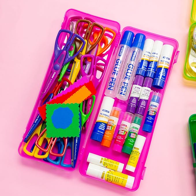 BAZIC PRODUCTS Bright Color Ruler-Length Pencil Box, 4-Set | 13 3/8 x 5 3/8 x 2 1/2 in, snap-latch lid for long supplies