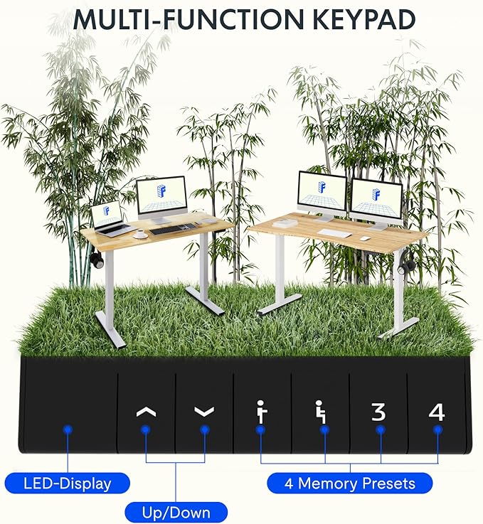 FLEXISPOT EN1 Bamboo Standing Desk, 48 x 24 Inches Whole-Piece Electric Height Adjustable Desk for Home Office (Black Frame + Bamboo Curved Desktop, 2 Packages)