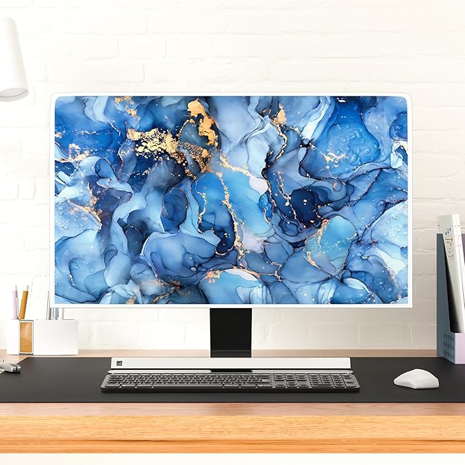 Baocicco Navy Blue Gold Marble Waterproof TV Dust Cover 50, 51, 52 Inch Creative Texture Grain Television Screen Cover Abstract TV Display Protectors Protective LED LCD OLED TVs Dust-Proof