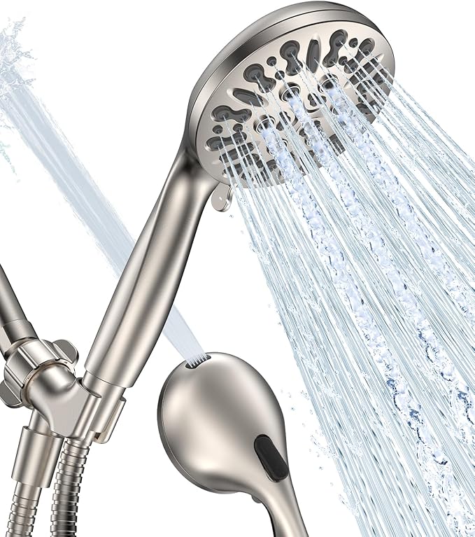 JDO Shower Head with Handheld, High Pressure Handheld Shower Head 9 Settings, Detachable Shower Head Set with Stainless Steel Hose and Shower Bracket (Brushed Nickel)