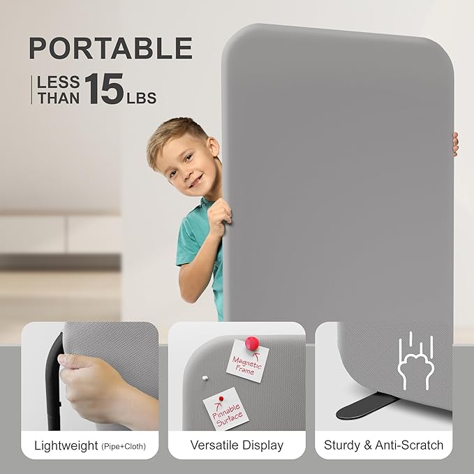 DECOLAB Standing Room Dividers, Privacy Divider Panel Wall, Portable Divider Separator Screen for Classroom, Office, Studio, Home, Scratch Resistance, 29x65 inch, Steel