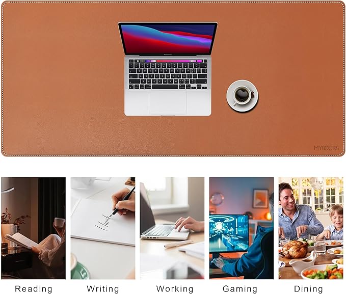 Mydours Cork & PU Leather Desk Mat, 48" x 20" Large Gaming Mouse Pad XXXL, Dual-Sided Portable Desk Pad Blotter, Keyboard Computer Desktop Protector for Office Home (Brown)
