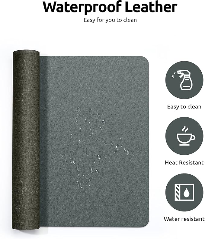 YSAGi Leather Desk Protector, Office Mat, Large Mouse Mat, Non-Slip PU Leather Blotter, Laptop Desk, Waterproof Writing Pad for Office and Home (Dark Green, 31.5" x 15.8")