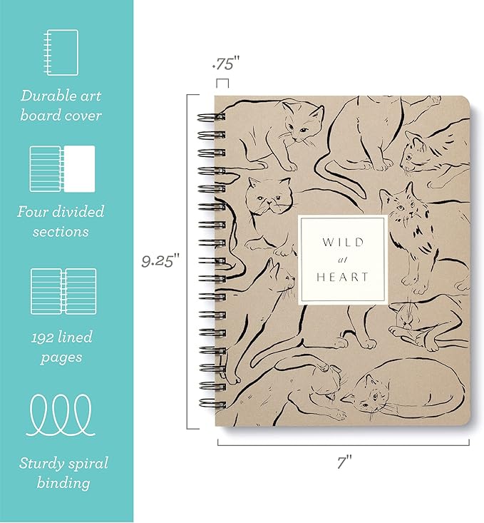 Compendium Spiral Notebook - Wild at Heart — A Designer Spiral Notebook with 192 Lined Pages, College Ruled, 7.0”W x 9.25”H