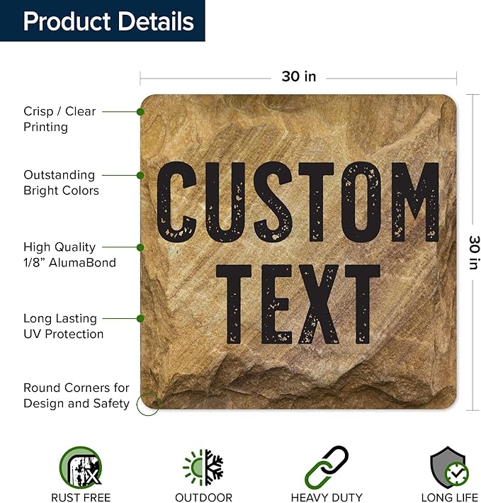 Custom Sign, Custom Street Sign, 11 Font Colors, 13 Font Styles, 4 Hole Options, 22 Sizes, 30x30 Inches, Rust Free DiBound, Fade Resistant, Made in USA by My Sign Center (Stone)